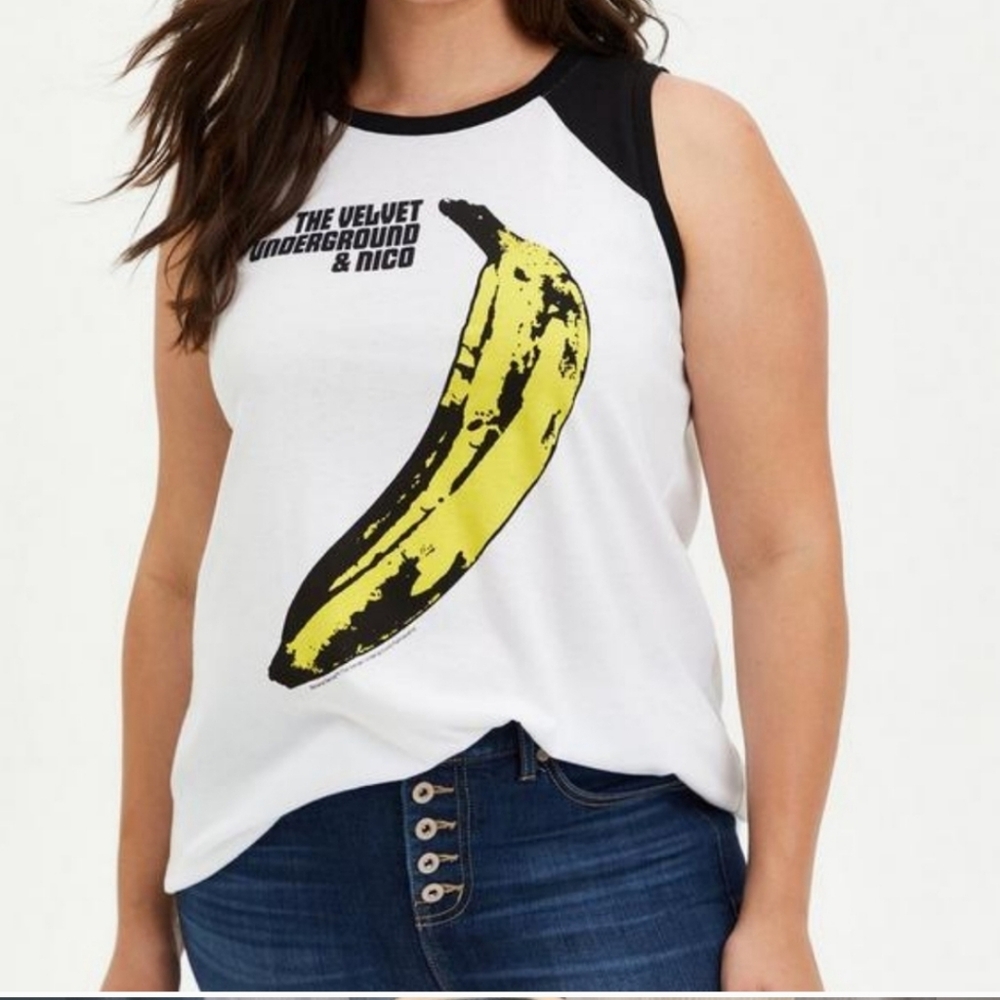 NWT- Torrid Classic Raglan Tank - The Velvet Underground & Nico - White - 2X